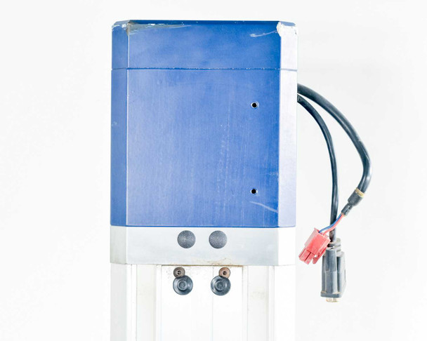 Adept L12 motor housing rear view showing two push-button controls and red power connector with cable harness