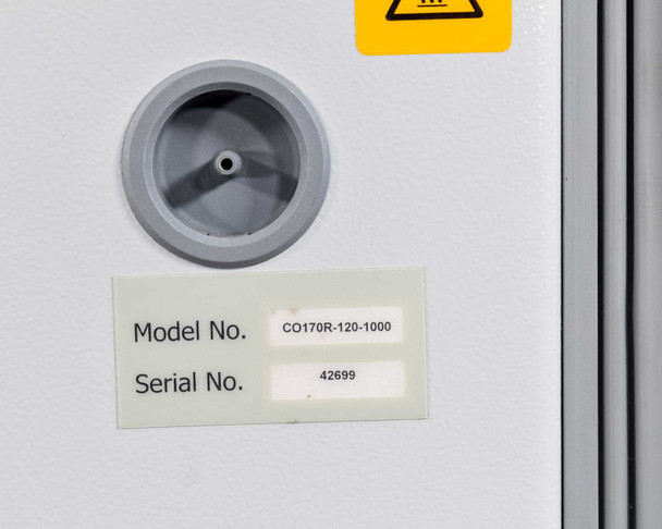 Label closeup showing Model No. CO170R-120-1000 and Serial No. 42699