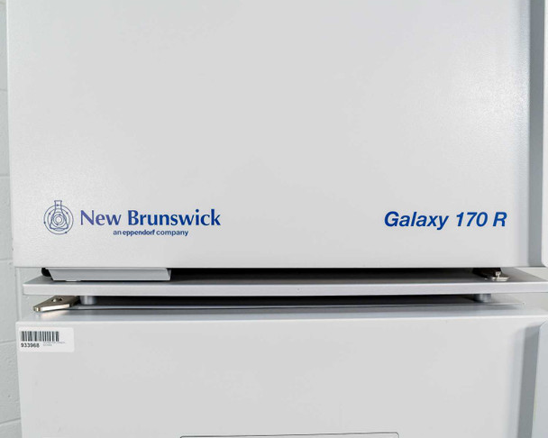 New Brunswick Galaxy 170R nameplate closeup — 'an Eppendorf company' logo and model name