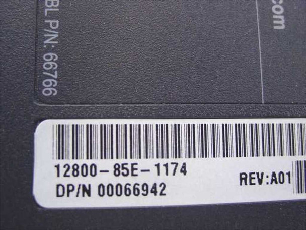 Dell 66942 floppy module barcode label showing P/N 12800-85E-1174, DP/N 00066942, REV A01