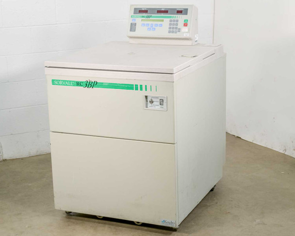 Thermo Scientific Sorvall RC-3BP refrigerated centrifuge — full front view with control panel mounted on top, lid closed