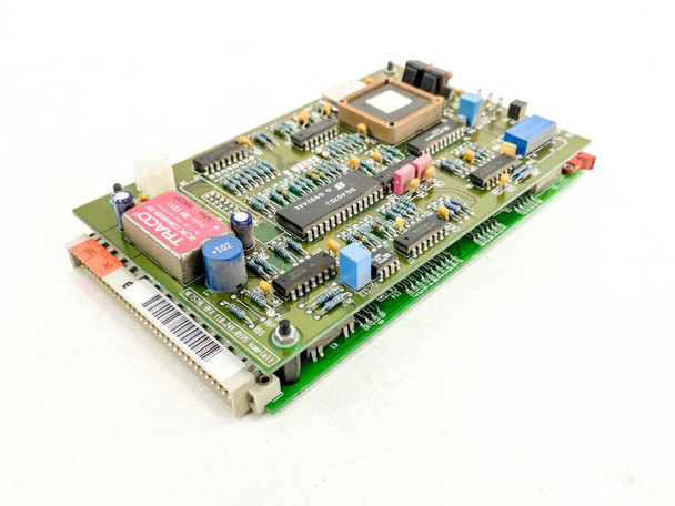 Netstal RFX 110.241.0195 Komplett Board with RFD daughter card – angled view showing edge connector and Traco power module