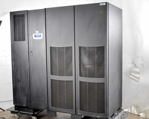 Eaton 9395-275 Power Xpert 225KVA UPS – front three-quarter view showing full cabinet assembly on casters