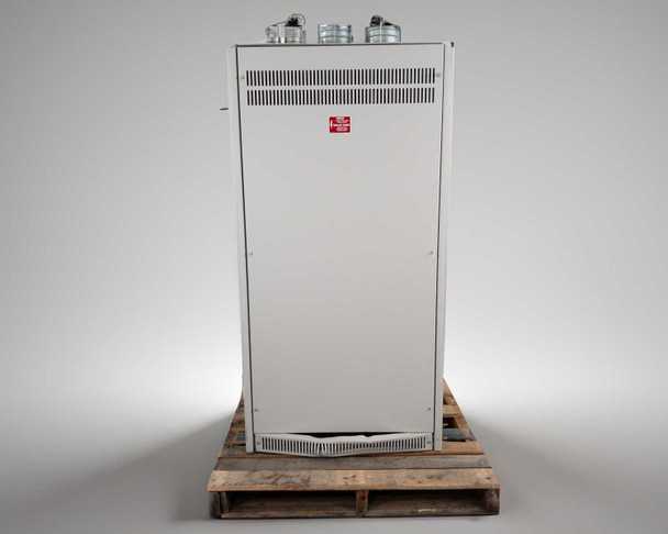 Top of transfer switch cabinet – ventilation louvers and two conduit knockouts visible