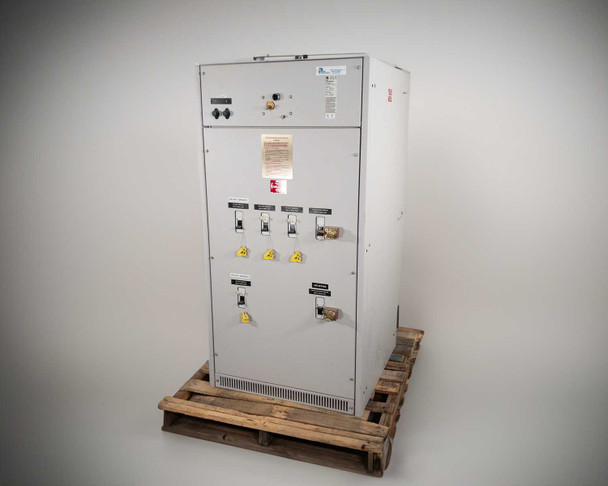 Best Power PT100N61002BBSDO UPS Transfer Switch – left-angle front view of full cabinet on pallet