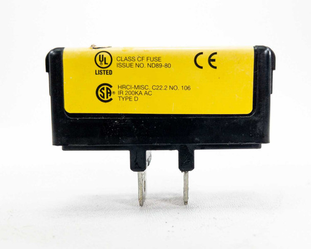 Cooper Bussmann TCF80RN — side label showing Class CF fuse, UL listed Issue No. ND89-80, CSA HRCI-MISC C22.2 No. 106, CE mark