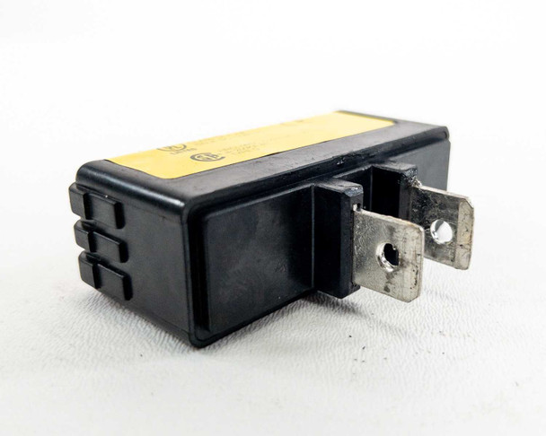 Cooper Bussmann TCF80RN CUBEFuse — end view showing blade terminal connector and yellow body profile