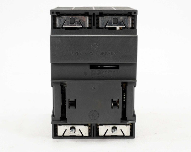 Siemens 6ES7972-0AC80-0XA0 RS485-IS Coupler — bottom view showing DIN rail mounting clips and connector bus interface with PPE/RS/GF10FR markings
