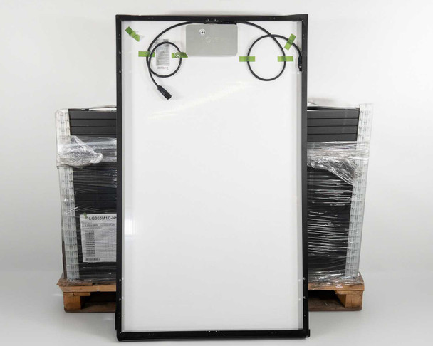 LG LG365M1C-N5 NeON 2 ACe solar panel rear view showing integrated LG microinverter housing and output cables