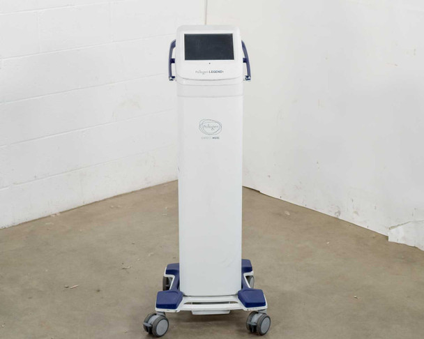 Pollogen Legend+ RF body contouring system – straight front view showing touch screen display and Pollogen logo on tower