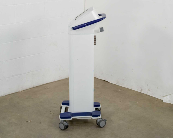 Pollogen Legend+ left side view – full height profile of white tower on wheeled cart base