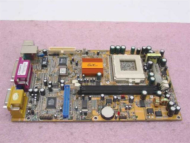 PC Chips 528YE11 motherboard top-down view showing GFXcel heatsink, PCI slot, and board layout