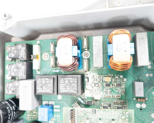 SMA Sunny Boy SB 3800-US-10 — close-up of filter inductor section showing two toroidal copper-wound inductors and associated relays