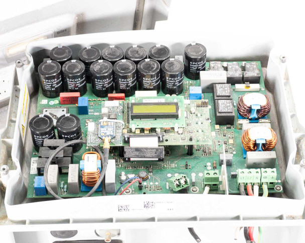 SMA Sunny Boy SB 3800-US-10 — close-up interior view of full main control board showing EPCOS capacitor bank, XBee PRO 825 wireless module, LCD sub-board, output terminals, and filter inductors