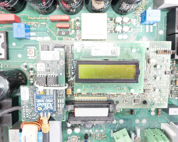 SMA Sunny Boy SB 3800-US-10 — close-up of main PCB center showing XBee PRO 825 wireless module and LCD display sub-board