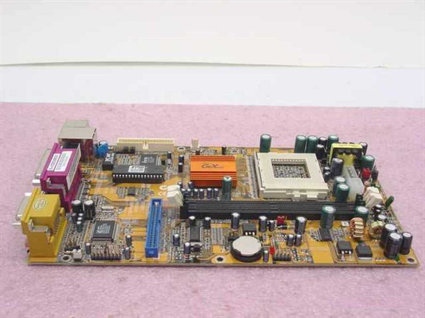 PC Chips 528VE10 motherboard — three-quarter top view showing Socket 370 PGA socket, PC133 GFXcel heatsink, RAM slot, and PCI slots