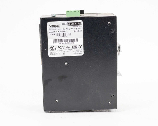 Red Lion SLX-16MS-1 — side label showing model number, serial number, Rev 3.10, max ratings 290mA @ 30VDC, and certifications