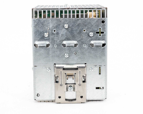 Siemens SITOP PSU100S – bottom view showing DIN rail snap-in latch and positive/negative terminal markings