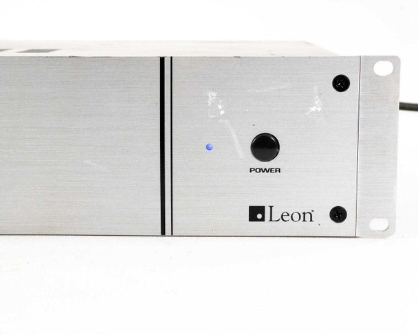 Leon L3-1K front panel close-up of power button and blue power LED indicator