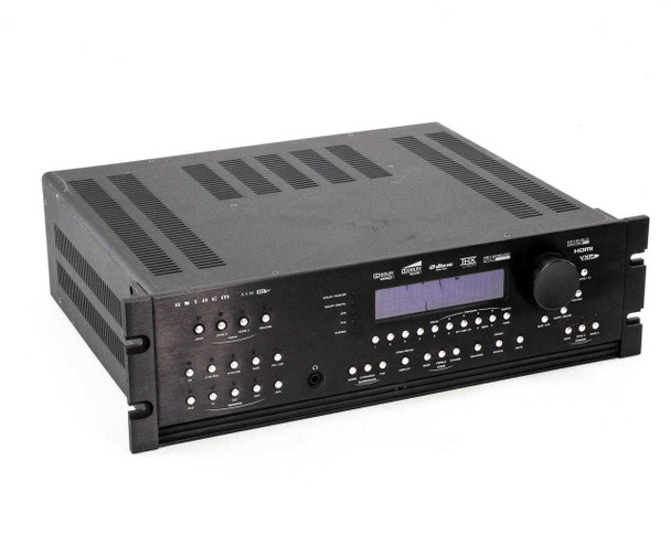 Anthem AVM 50V front panel angled view showing full width of unit with rack ears and control layout