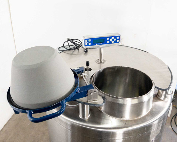 Worthington LABS20K-CS top view — hinged lid open showing stainless steel table top, CS200 controller on stem, and interior fill port access