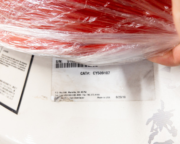 Thermo Scientific CN509X17 lid underside label showing CAT# CY509107 and Made in USA manufacture date 8/20/10