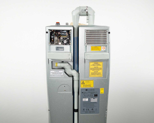 Lumenis AcuPulse 40 AES-A rear view with front cover removed, exposing internal components on left side and ventilation grille on right side