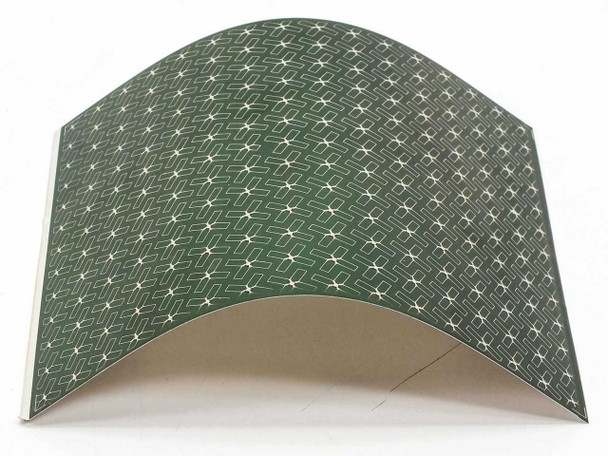 Nanosolar NanoCell flexible CIGS solar cell arched to demonstrate flexibility, green-tinted active surface with MWT grid pattern