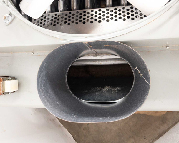 Modine PD400AA0181 – close-up of oval vent connector outlet opening showing interior of flue passage
