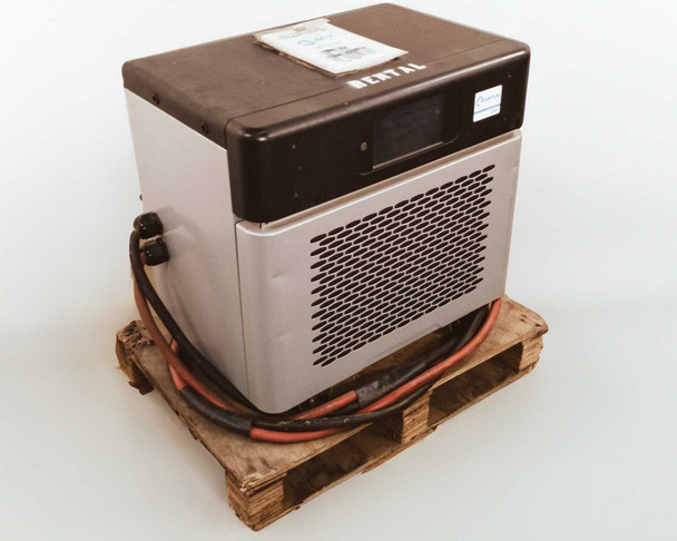 ACT Quantum Q6-48-240-480 forklift charger – right side view on pallet with output cable