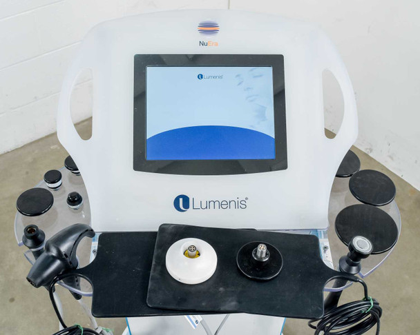 Lumenis NuEra Tight APMD130 RF skin tightening system front panel view with touchscreen and RF handsets on tray