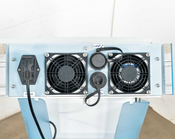 Lumenis NuEra Tight rear panel showing dual cooling fans, power inlet labeled 110VAC, and LAN port