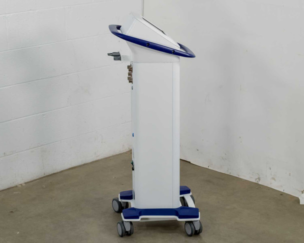 Pollogen Legend+ right side view on mobile cart showing side panel detail and caster base