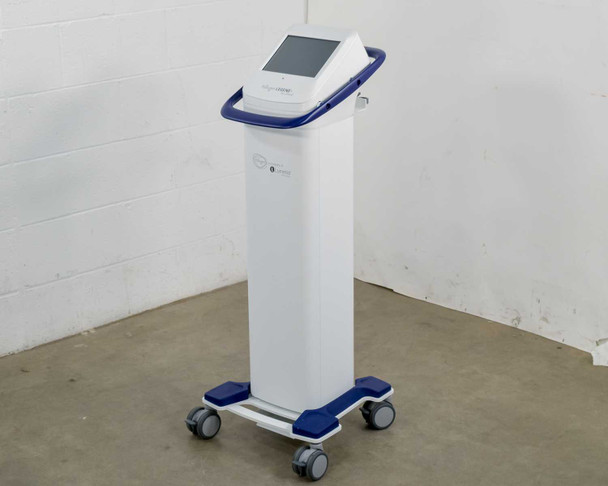 Pollogen Legend+ by Lumenis three-quarter front view on mobile cart showing touch screen and handle