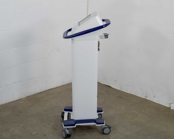 Pollogen Legend+ right side view showing tilted touch screen head and full mobile cart profile