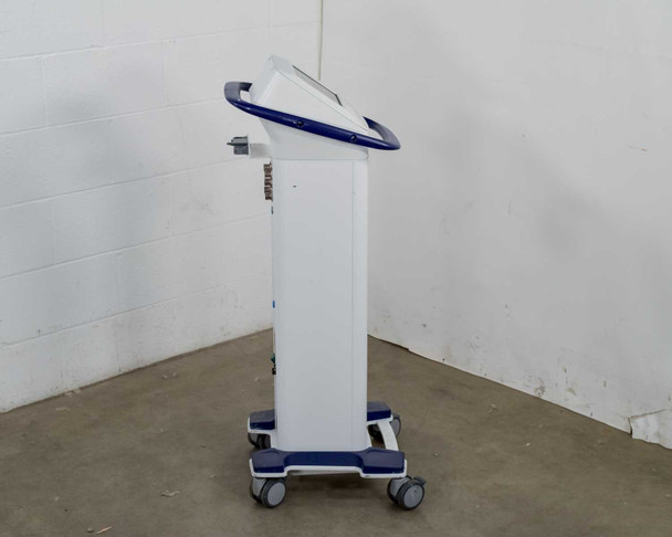 Pollogen Legend+ left side view showing full mobile cart, handle, and caster base