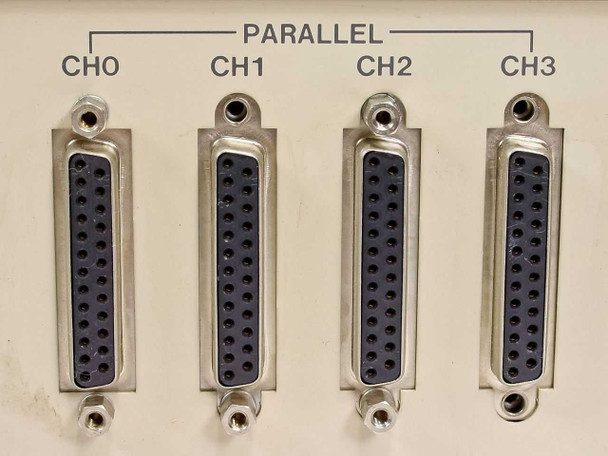 Buffalo Printer Buffer SL – close-up of 4 parallel DB25 female connectors labeled CH0, CH1, CH2, CH3