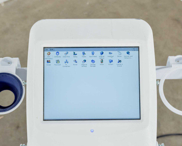 Pollogen Legend+ touchscreen showing Windows Embedded CE program menu with multiple application icons