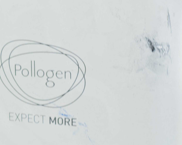 Pollogen Legend+ close-up of Pollogen logo and 'Expect More' branding with scuff marks on white housing
