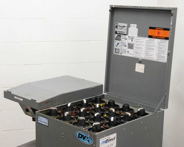 Accutinter 1600HS with top lid open showing full array of 16 Duraflow-VX pump heads in canister bay from above