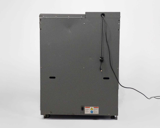 Rear exterior view of Accutinter 1600HS showing plain back panel, power cord, and bottom casters