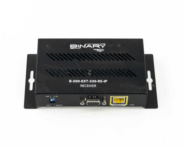 Binary B-500-EXT-330-RS-IP HDBaseT Receiver – front panel straight-on view with RS-232 and HDBaseT connectors visible