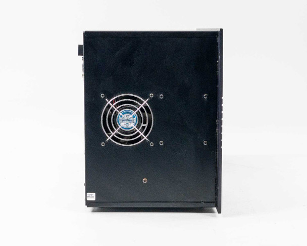 Audio Authority HLX Series left side panel — rear-mounted cooling fan visible (Cofan brand), ventilation slots, minor surface dust