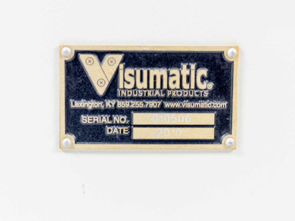 Visumatic Industrial Products nameplate showing serial number 010506 and date, Lexington KY