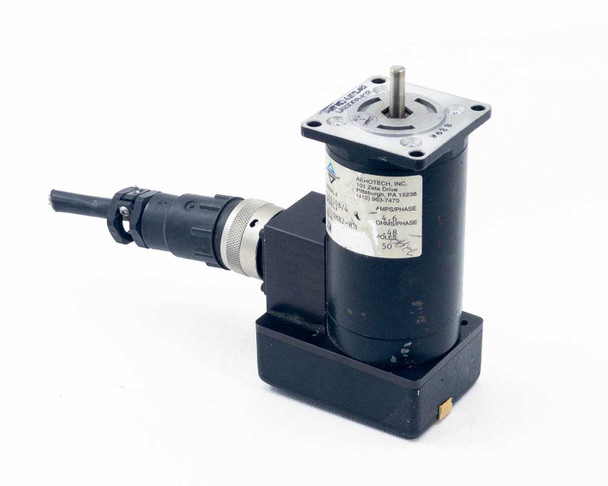 AeroTech 101-SMB2-HM stepper motor with 25-pin circular connector attached — right side view showing label with specs