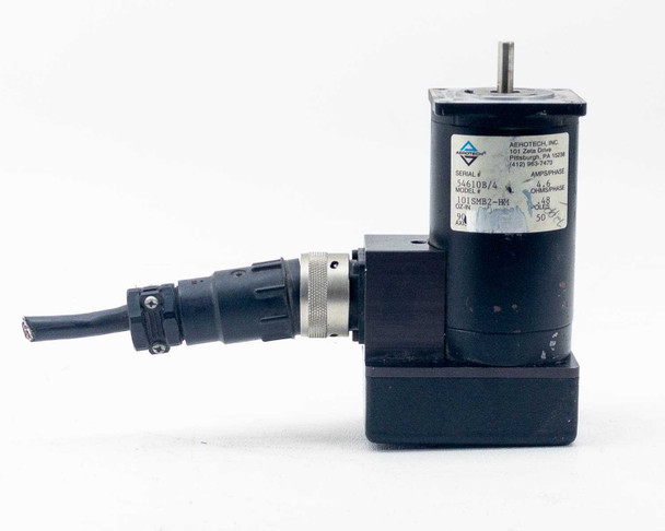 AeroTech 101-SMB2-HM stepper motor left side view showing full assembly with connector and cable