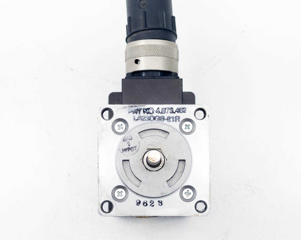 AeroTech 101-SMB2-HM stepper motor bottom flange face showing Part No. 4873462 and LA23DG8-01R label with serial 9623