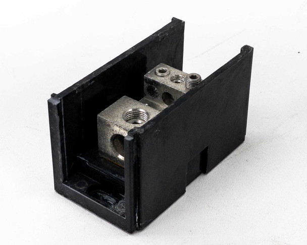 NSI Industries AL-P1-K6 Connector-Bloks power distribution block – angled front view showing black thermoplastic housing and aluminum terminal lugs