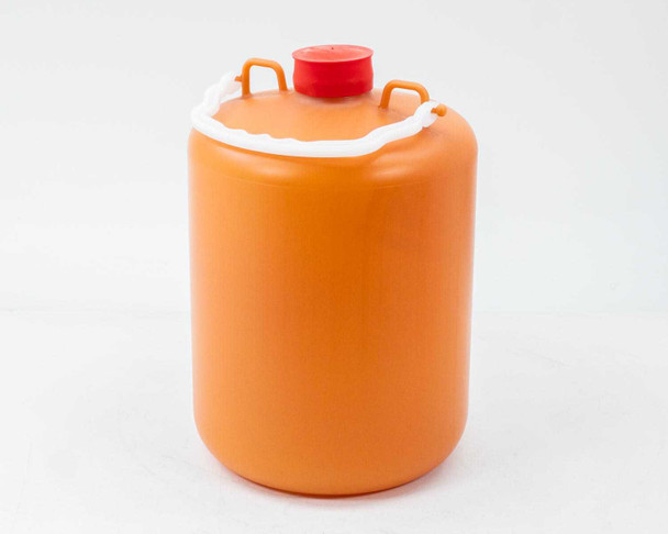 Entegris NOWPak NP-10-A1-T420-1 10L bottle showing carry handle raised — three-quarter front view