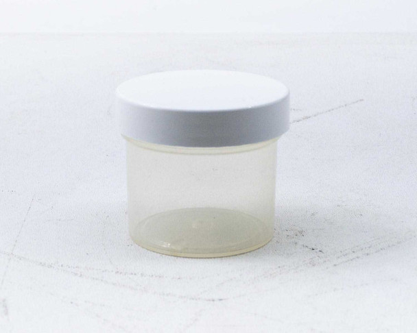 Single Parkway Plastics A0530200PPC 2oz 53mm clarified polypropylene jar with white screw-on lid – side profile view